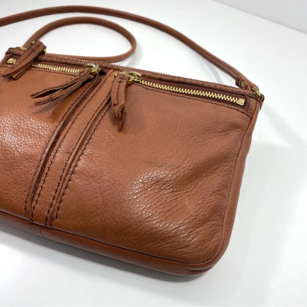 Vintage Fossil Erin Cognac Caramel Brown Pebbled Leather Top Zip Crossbody Bag - Picture 4 of 16